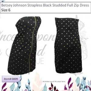 Betsey Johnson Strapless Black Studded Dress Sz 6
